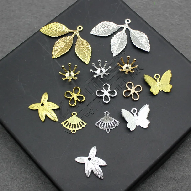 

Copper Gold Tone Leaf Charms Butterfly Fan Shaped Accessories With Hook DIY Hair Crown Jewelry Making Necklace Findings
