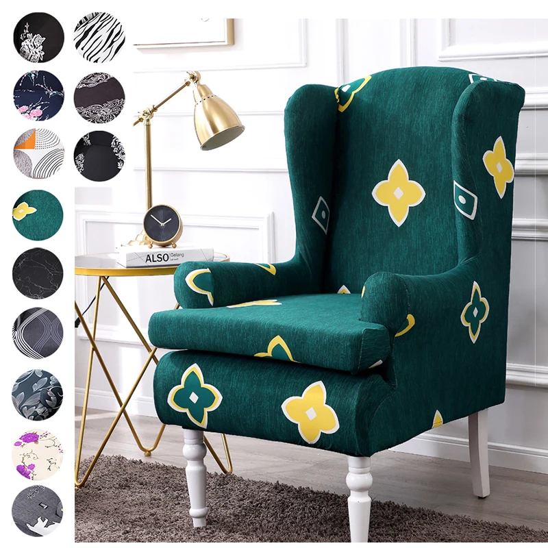 

European Printed Wing Chair Cover Stretch Spandex Armchair Covers Washable Wingback Chair Covers Cushion Cover For Wed Decor