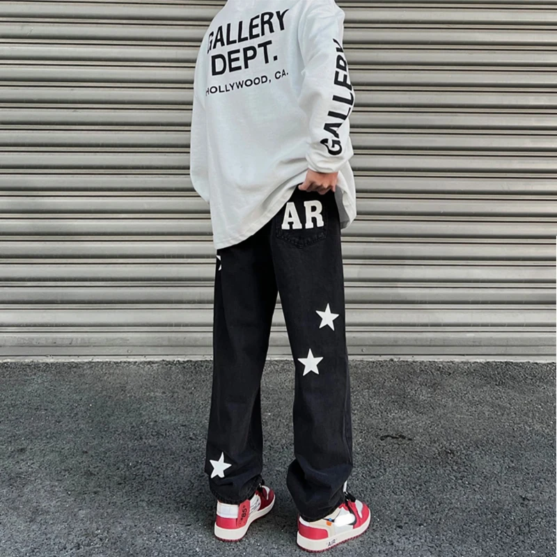 Men's Y2K Clothes Star Printed Jeans Denim Street Jogging Wide Leg Pants Baggy Jeans Streetwear Korean Fashion Clothing for Men