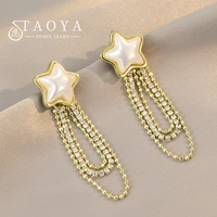 design color sensitive film pearl five pointed star rhinestone chain tassel earrings 2022 fashion jewelry for womans accessories
