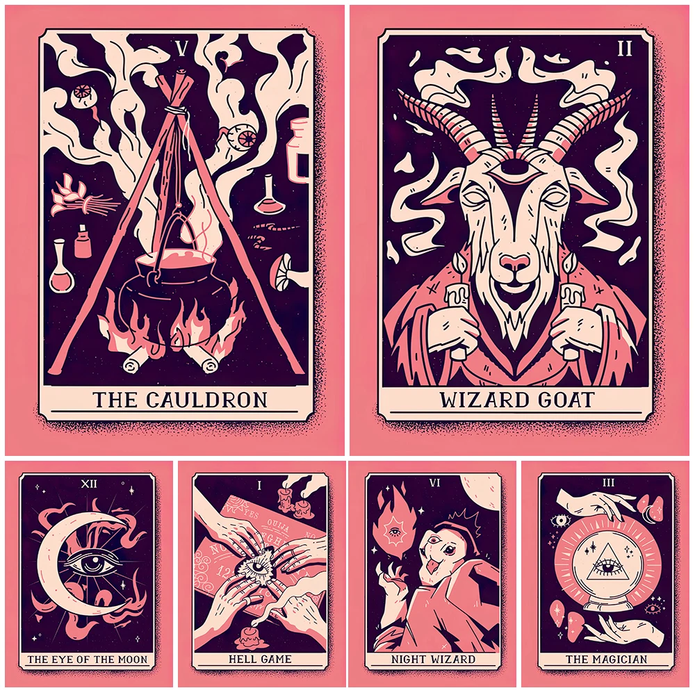 

Magic Crystal And Goat Wizard Tarot Wall Art Canvas Painting Sword Of Roses Tarot Card Art Poster Print For Living Room Decor