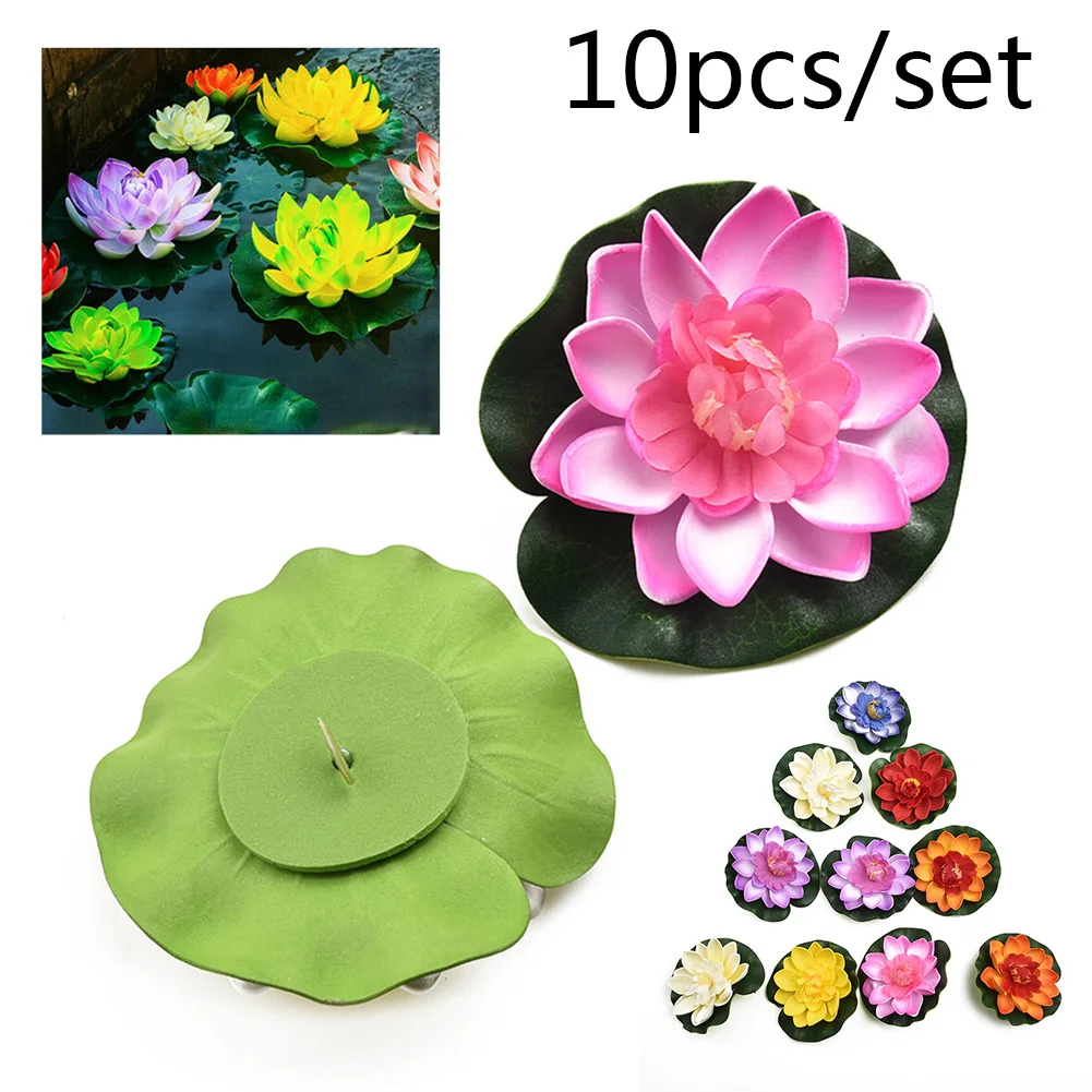 

10PCS Artificial Lotus Flower Simulated Lotus Water Lily Fake Lotus Flower Leaf Simulation Lotus Pond Plant Aquarium Decoration