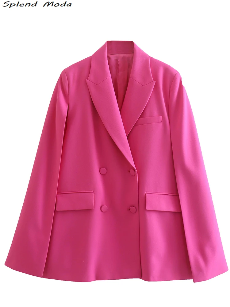 

2022 Za Women Fashion Office Lady Style Double Breasted Cape Blazers Streetwear Long Sleeve Pockets Blazer Casual Outwear