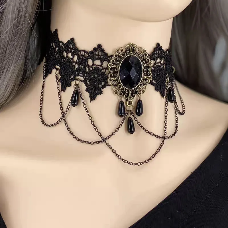 Женское винтажное Кружевное колье черное готическое викторианское ожерелье с