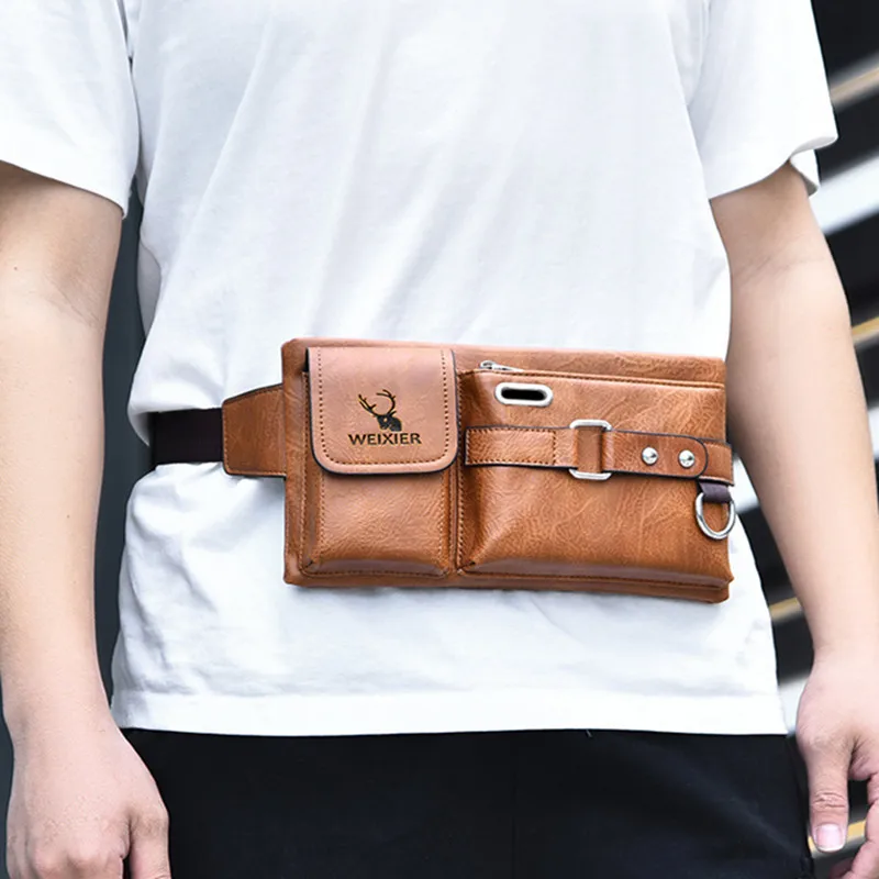 Vintage Leather Men's Tactical Chest Bag Luxury Sling Bag Male Shoulder Crossbody Bag Multi-Function Mobile Phone Waist Bag