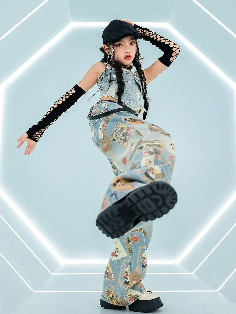 Крутая укороченная майка в стиле хип-хоп для девочек свободные джинсы покера