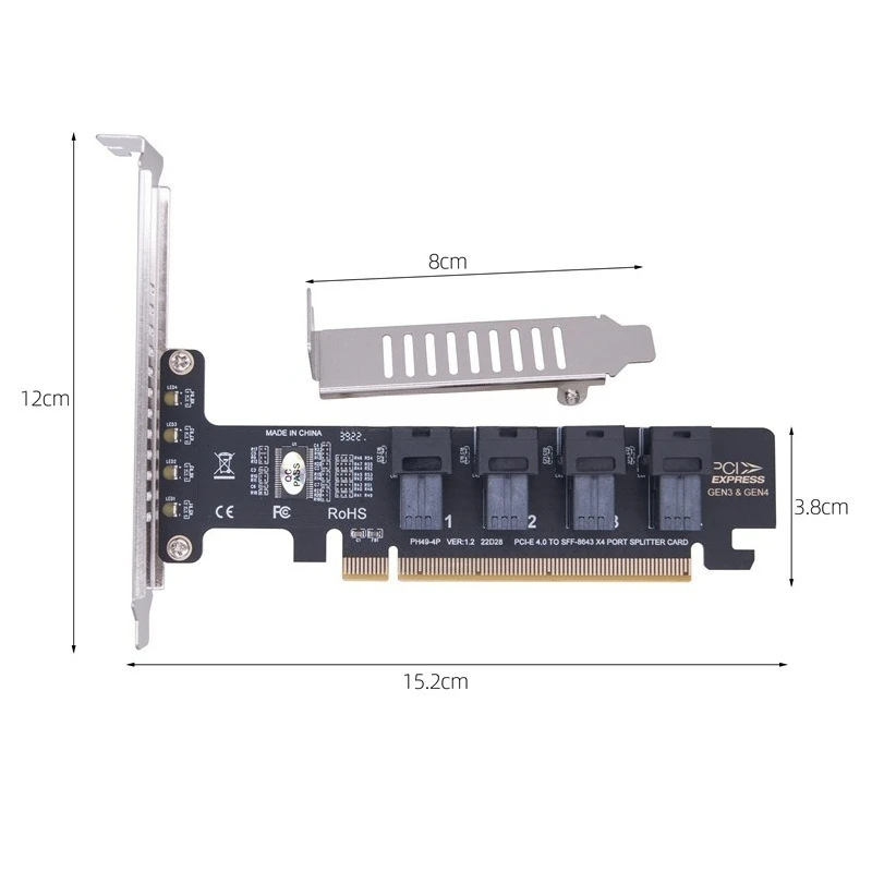 Фото Адаптер-карта PCIe 4.0 X16 на 4 порта U.2 NVMe, карта-сплиттер SFF-8643 SFF-8639 №2