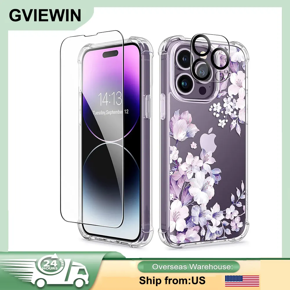 

GVIEWIN For IPhone 14 Pro 6.1 Phone case with Screen camera lens protective film color painting case 15 shockproof hard PC TPU