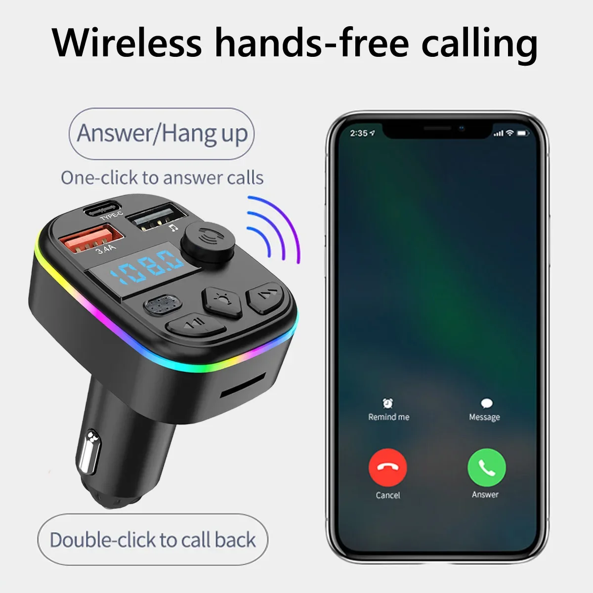 Автомобильный FM-передатчик С Поддержкой TF-карты USB Type C Двухпортовый