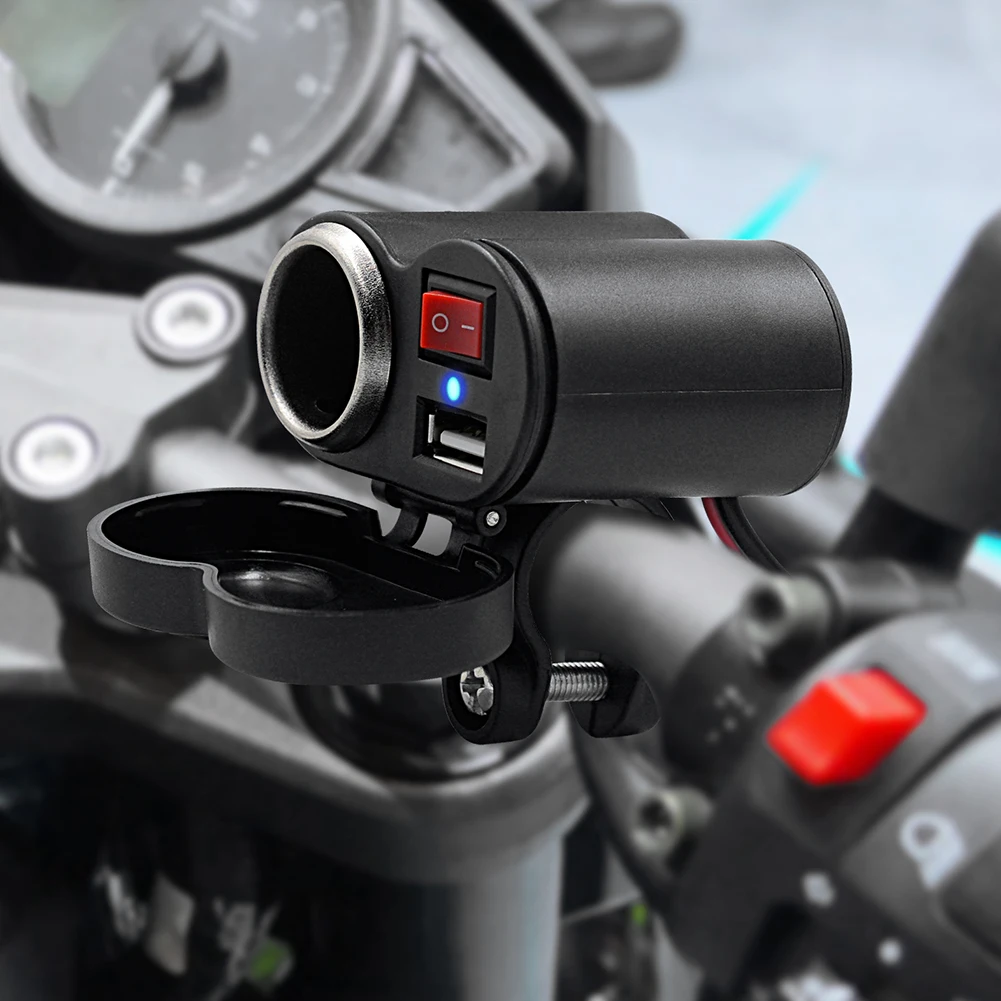 

CS-313G1 Motorcycle USB Charger Receptacle with Switch Outdoor Motorbike Handlebar 12V Personal Car Parts Decoration