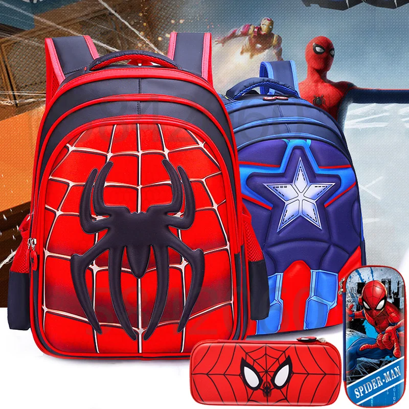 

Disney Spiderman Backpacks Pencil Case Super Heroes 3d Load-reducing Student Backpack Kindergarten Backpack Kids Travel Bag Gift