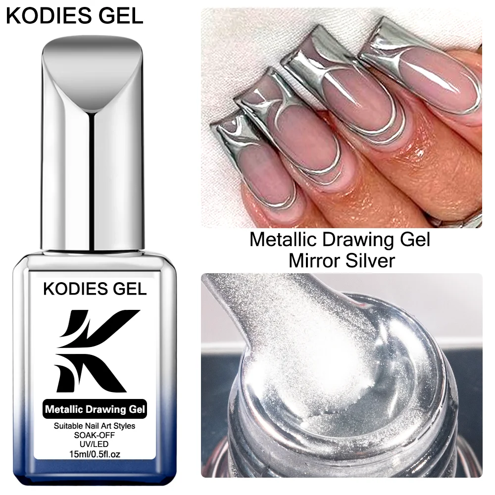 

KODIES GEL Nails Gel Polish Mirror Metallic Silver Painting Gellak 15ML Soak Off UV Manicure Diamond Shine Liner NailArt Varnish