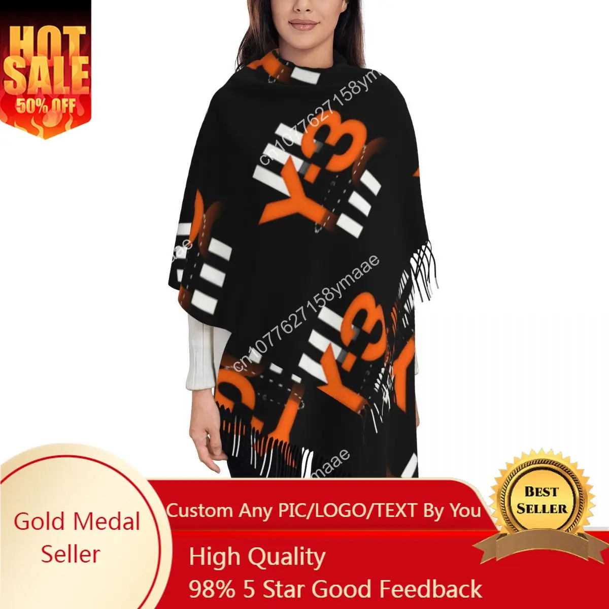 

Custom Womens Scarf with Tassel Yohji Yamamoto Y-3 Large Soft Warm Shawl Wrap Y3 Daily Wear Pashmina Scarves