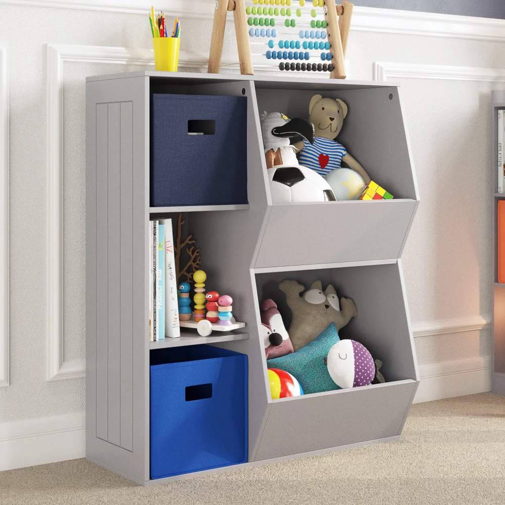 

RiverRidge Home 3 Cubby 2 Veggie Bin Floor Cabinet - Gray kid bookshelf bookcase bookshelf furniture