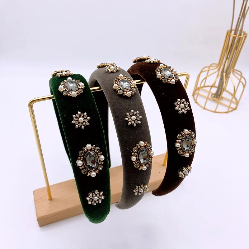 

Baroque Rhinestone Headband Hairband for Women Girls Metal Bee Beads Flower Head Hair Accessories