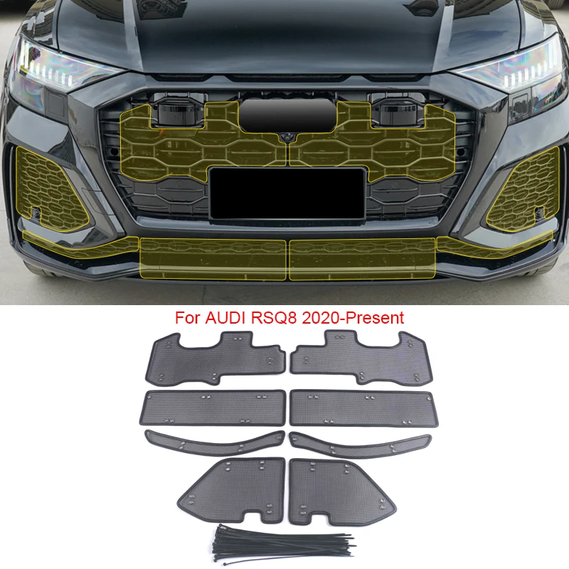 Car Insect Screening Mesh Front Grille Insert Net Styling Stainless Steel For Audi Q8 RSQ8 2019-2025 Auto Accessories