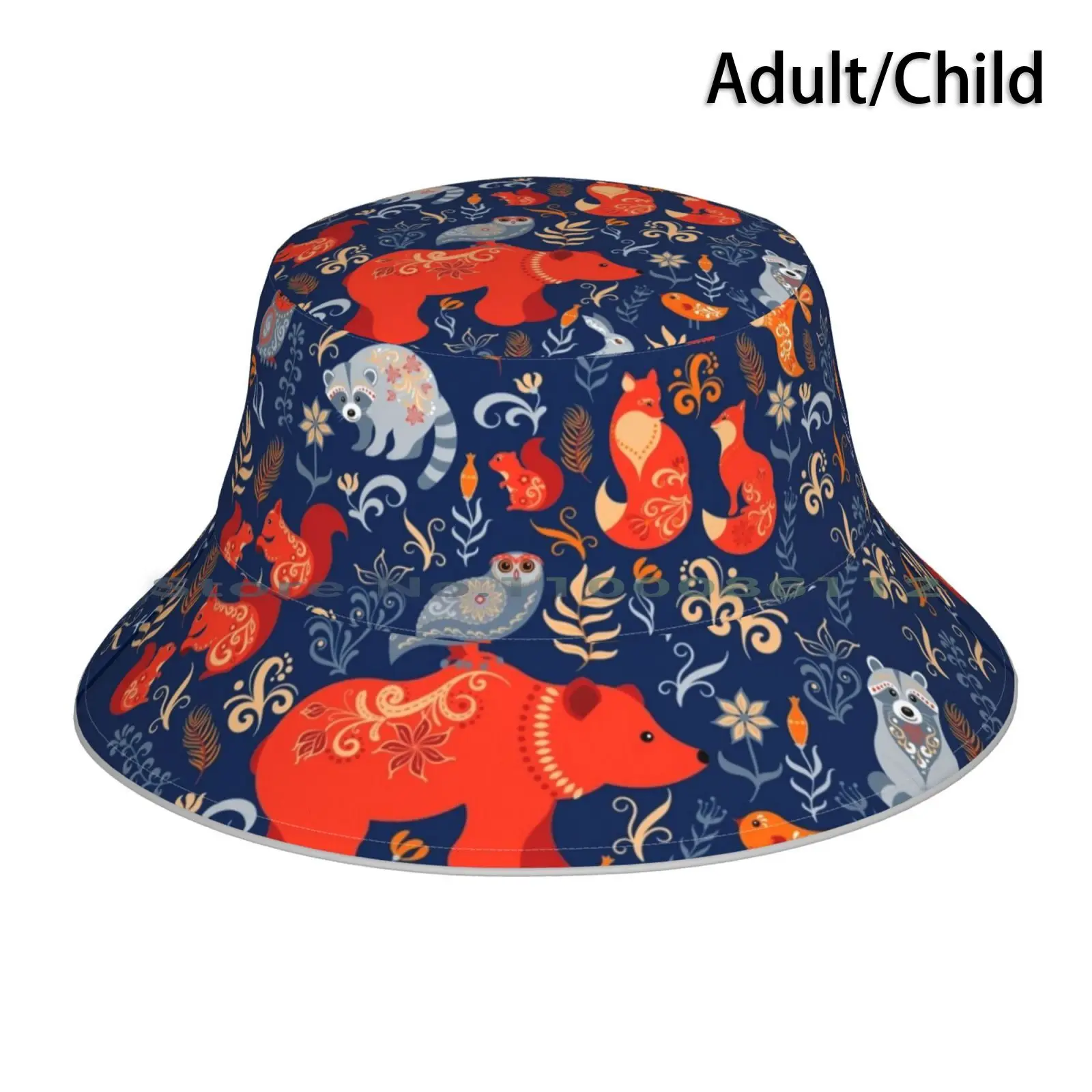 

Сказочный лес. Лисий медведь енот Совы кролики цветы и травы на голубом фоне. Панама, Солнцезащитная шапка, накидка из меха енота