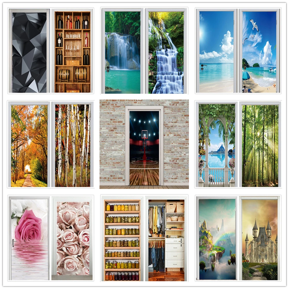 

Doors Decoration 3D Wallpaper Modern Design Self-adhesive Waterproof Door Sticker Posters Renew Murals Home Decor deur sticker