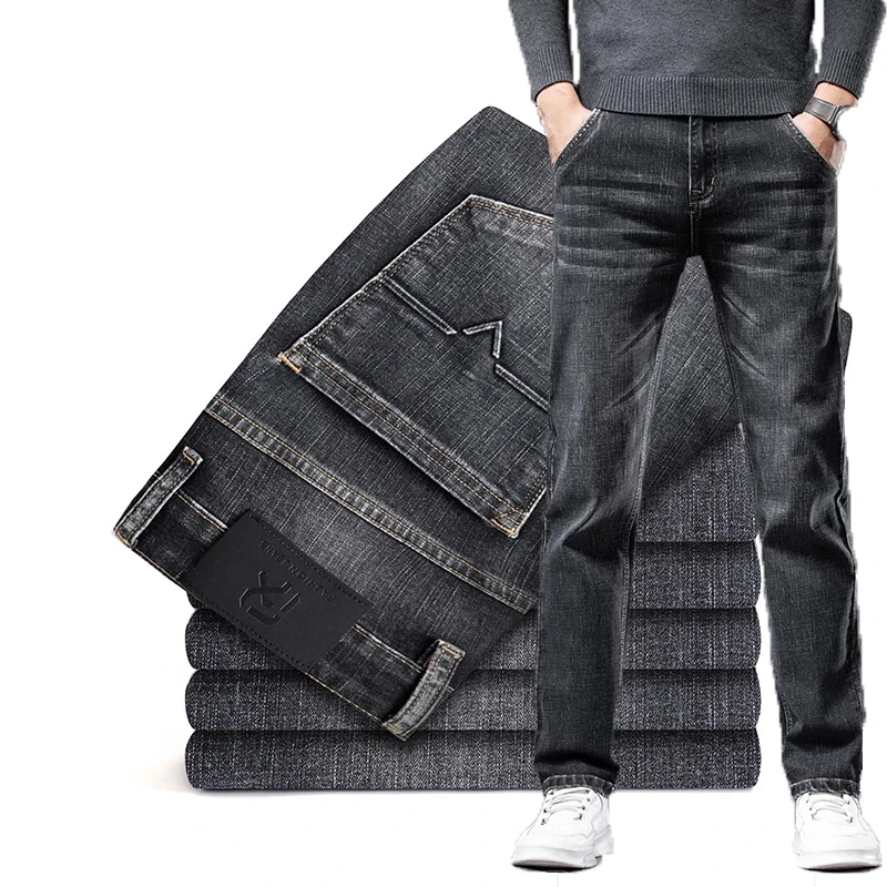 

Джинсы Прямые классические мужские, брендовые Стрейчевые джинсовые брюки со средней талией, в деловом стиле, повседневные, весна-осень
