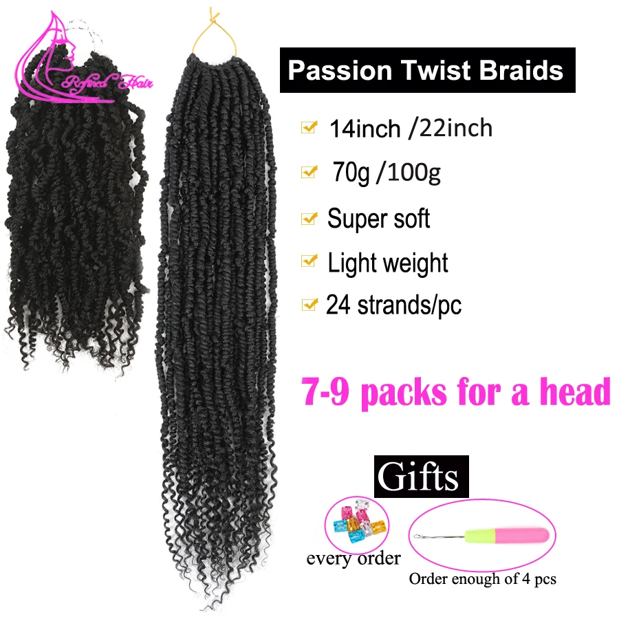 14 22-дюймовые длинные предварительно заплетенные/сккрученные волосы Passion Twist
