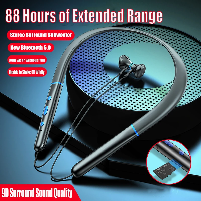 

YOVONINE Wireless Earphones Bluetooth 5.0 Neckband Headphones Gaming HIFI Headset Sports TWS Earbuds with Mic TF Card