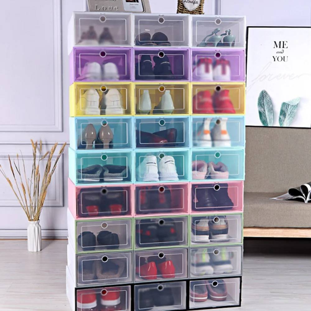 

Shoe Storage Boxes Clear Sneakers AJ Display Case High-tops Football Shoe Box Stackable Shoes Cabinet Men Women Shoe Size