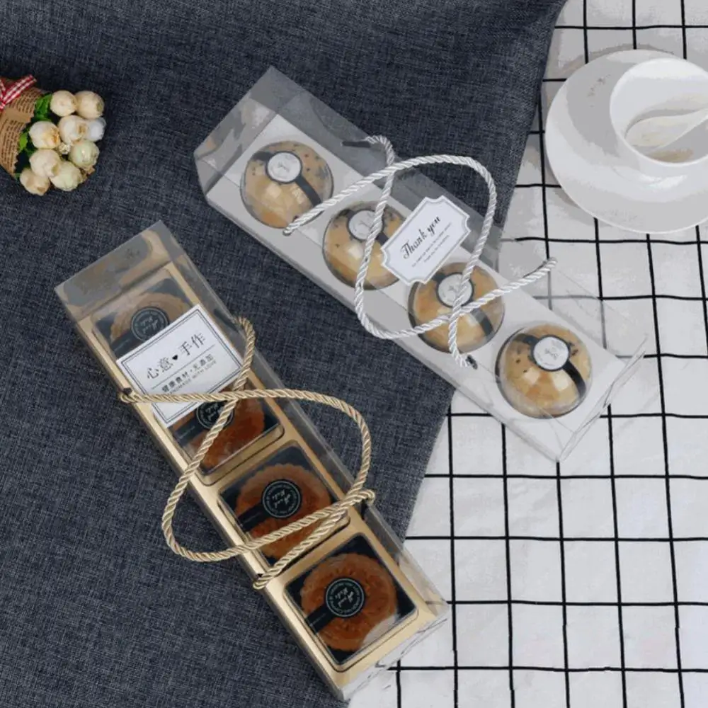 

10Pcs Transparent Cake Box With Handle Cupcake Roll Boxes PET Packaging Dessert Container Holder Packing Gift Box Roll Long