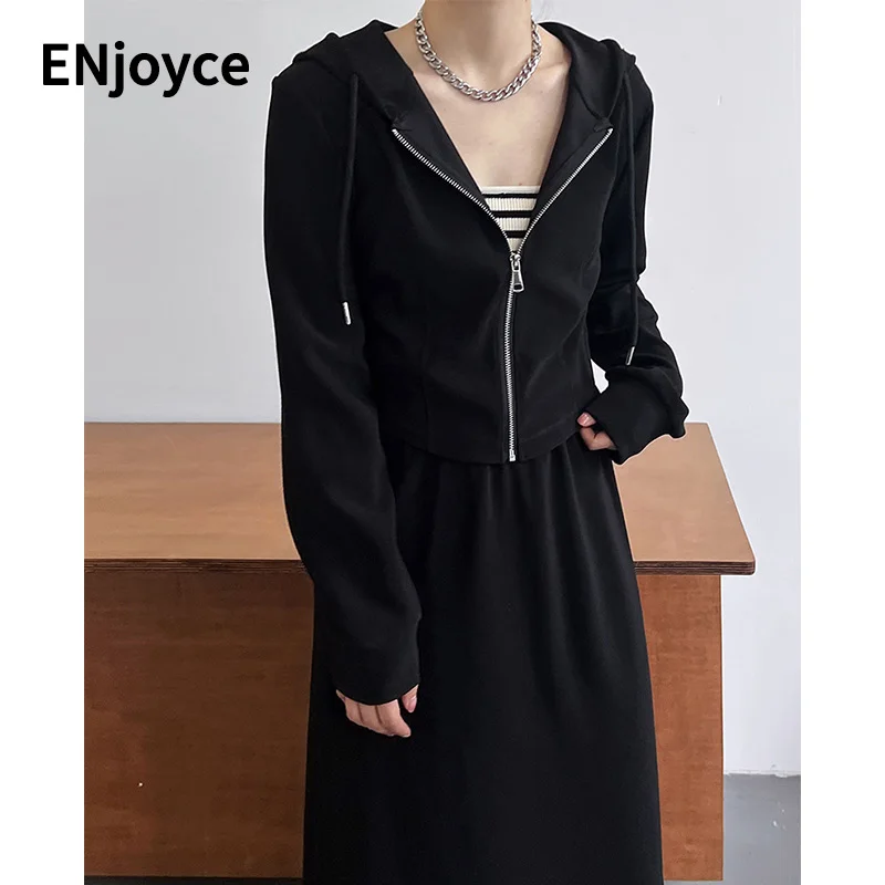 

Женский Повседневный Спортивный костюм, толстовка с капюшоном и юбка с высокой эластичной талией, комплект из двух предметов, городская одежда для улицы, весна-осень