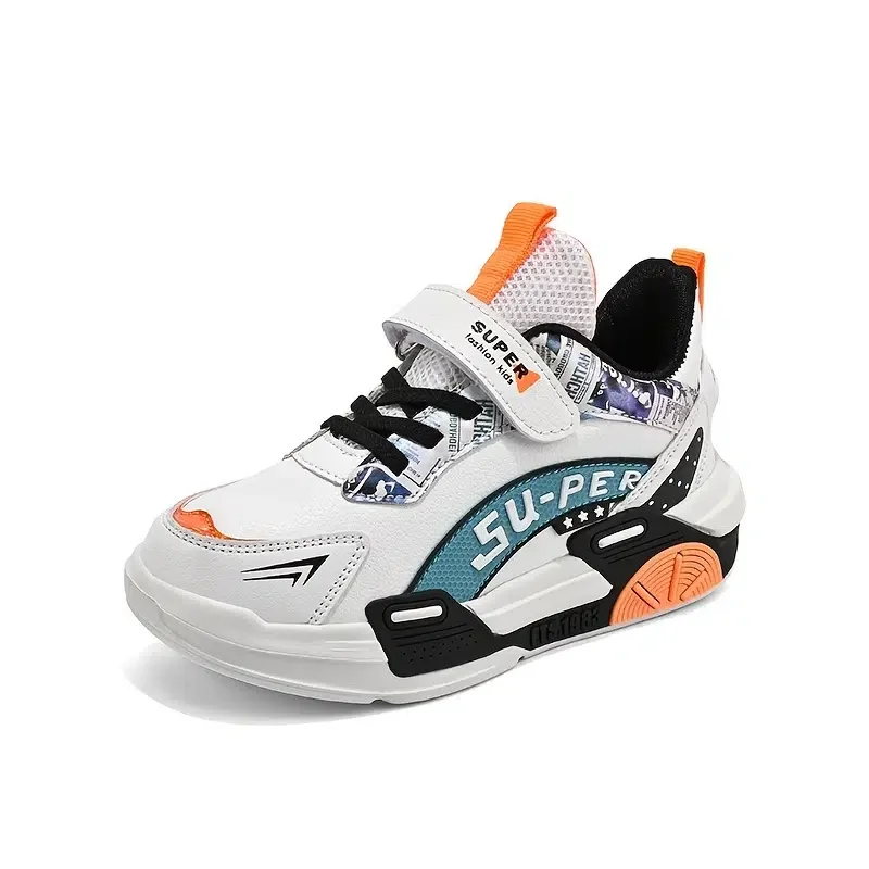 Boys Durable Basketball Shoes Hook And Loop Chic Design With Cartoon Graphics Outdoor Sports Equipment