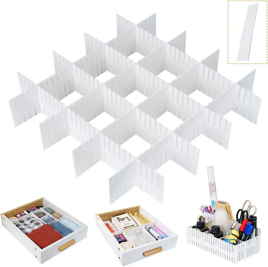 

32 Piezas divisores de cajones de Rejilla Ajustables Separador de Armario de plástico DIY Contenedor Organizador ordenado para