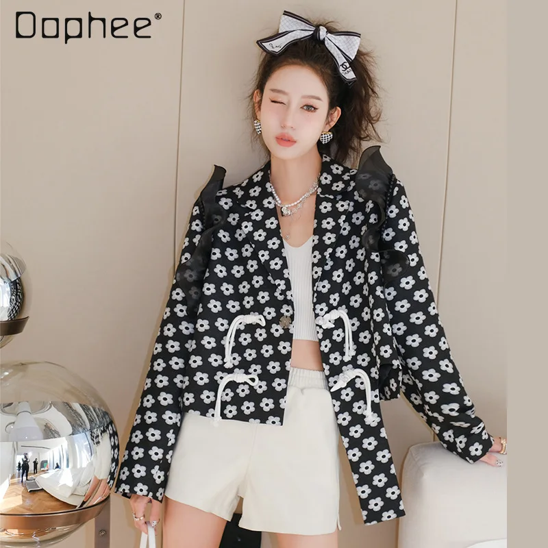 

Women's Clothing 2022 Spring New Loose Suit collar Floral Coat Female Fashion Stringy Selvedge Stitching Suit Jackets Wholesale