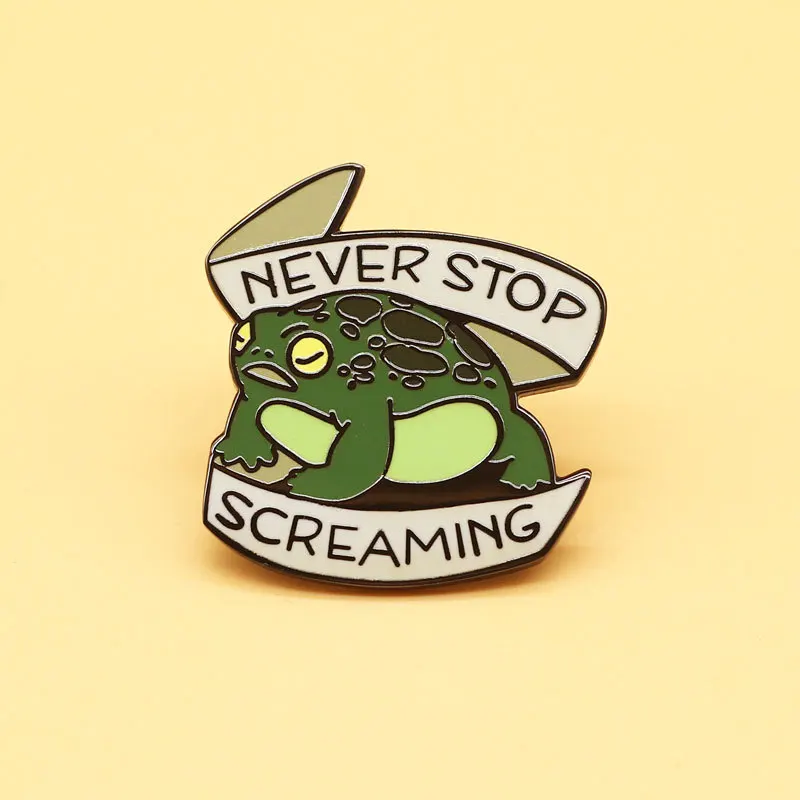 

XM-funny Creative Frog Enamel Metal Brooch "Never Stop Screaming" - Toad Tree Frog Cartoon Brooch Accessory Pin