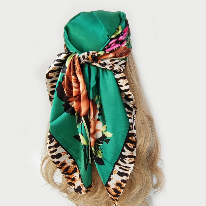 

Silk Scarf Scarftop Headwraps For Women Vintage Four Seasons Hair Scarve 90*90cm Hijab Foulard Iuxe Bandana Femme Headscarf