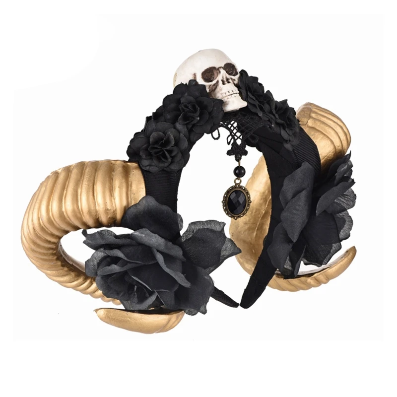 

28GD взрослые дети овчина рог для головной повязки цветок декор обруч для волос Хэллоуин Рождество костюм косплей вечеринки принадлежности