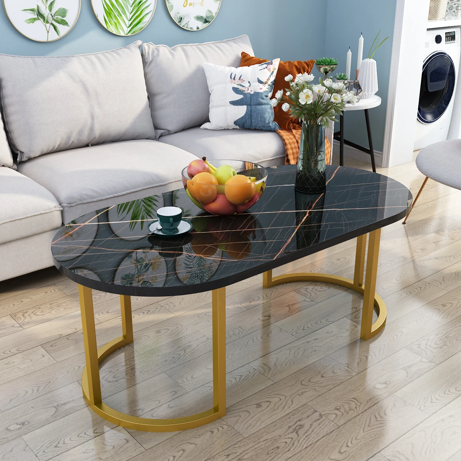 

Oval coffee table small apartment simple modern living room home low tables Nordic light luxury creative marble sofa side table