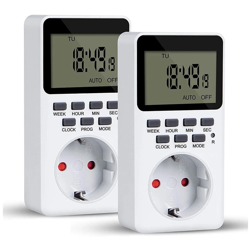 

Digital Timer Switch, 20 Programmes With Child Safety Protection, Programmable Plug-In Timer Switch 2PCS EU Plug