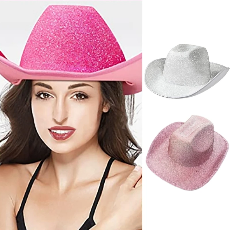 

2023 New Cowboy Hat with Sequins Surface Glitter Rave Cowgirl Hat 58cm/23" Cap Circumference Fit for Men and Women
