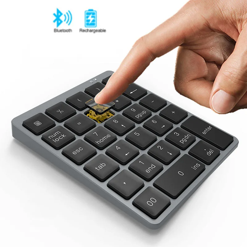 

SeenDa Bluetooth Numeric Keypad Rechargeable Aluminum 28-Key Number Pad Slim External Numpad Keyboard for MacBook Laptop