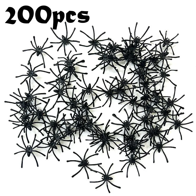 

200pcs Horror Realistic Black Spider Plastic Simulated Insect Model Joke Compulsive Toys Prank Halloween Party Decoration Favors