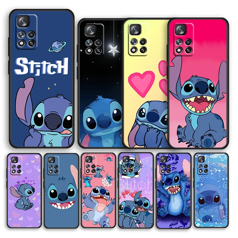 

Stitch cute blue For Xiaomi Redmi Note 12 11 11T 10 9 8 7 6 5 Pro 5G 4G Silicone Soft Shockproof Black Phone Case Coque Capa