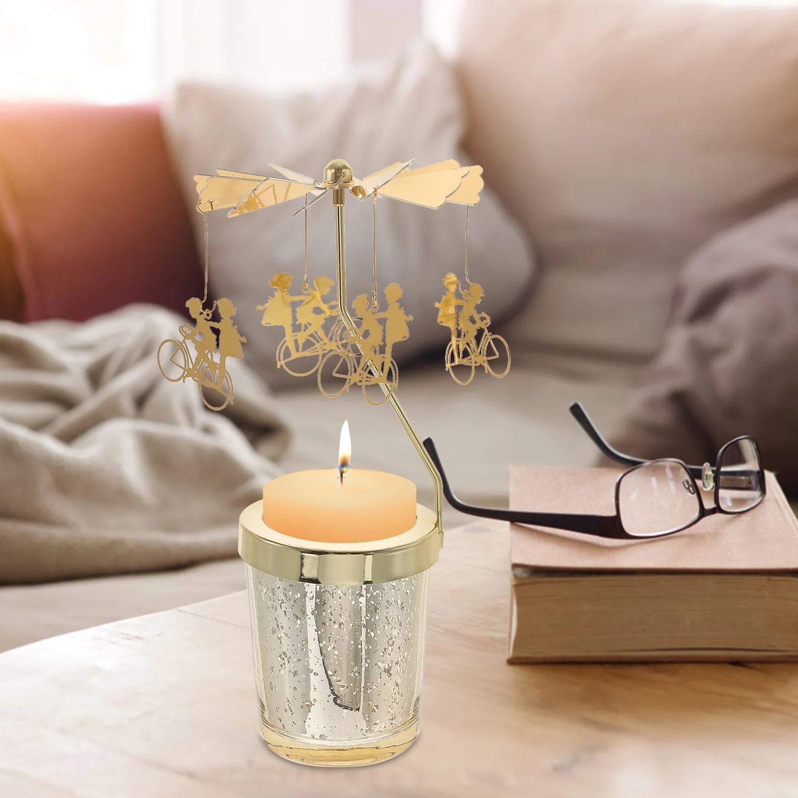 

Hot Swivel Holder Terrarium Decor Candlestick Ornament Glass Christmas Stand Iron Desktop Candlesticks Banquet