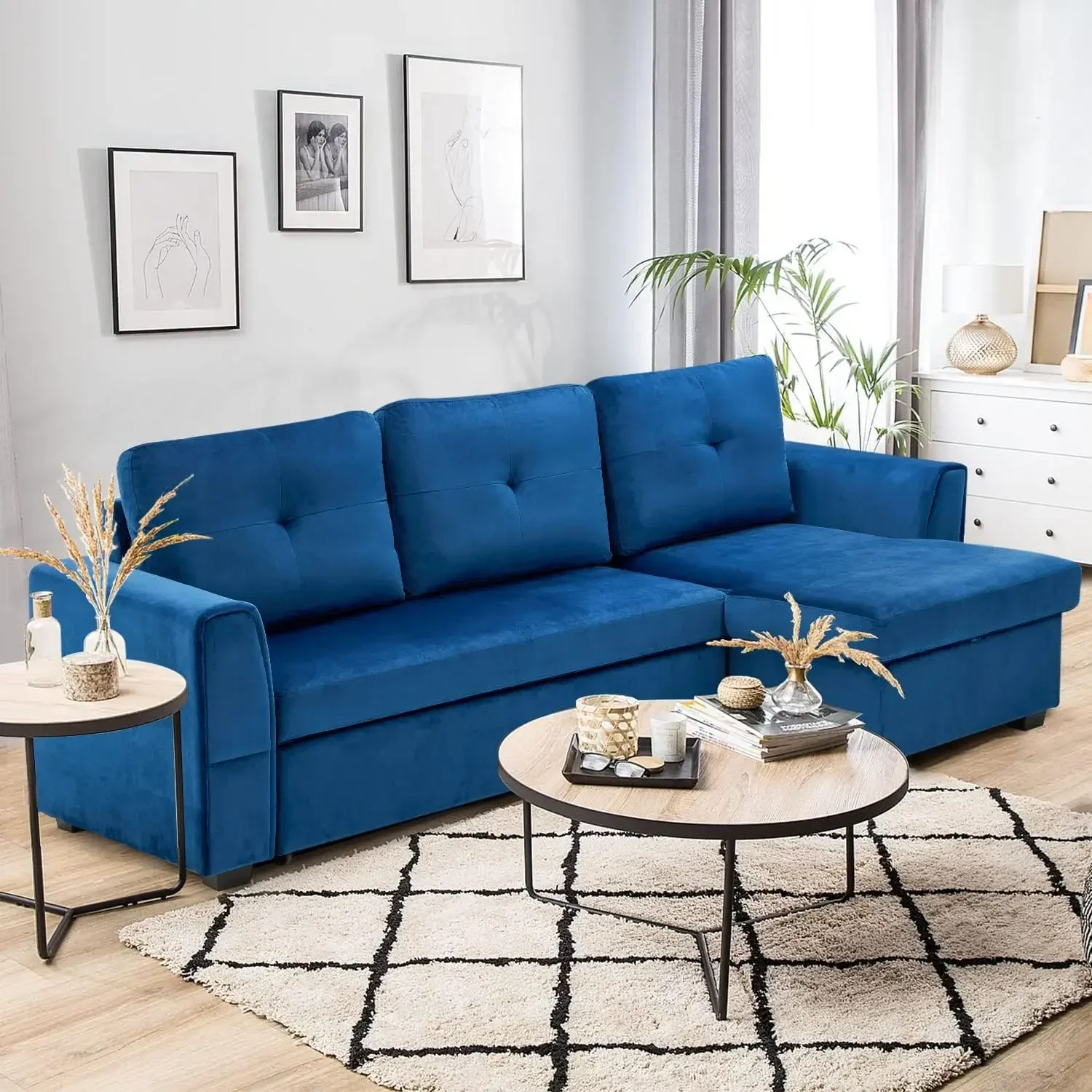 Секционный диван-кровать фланелевая Выдвижная кровать со съемным шезлонг 3-х