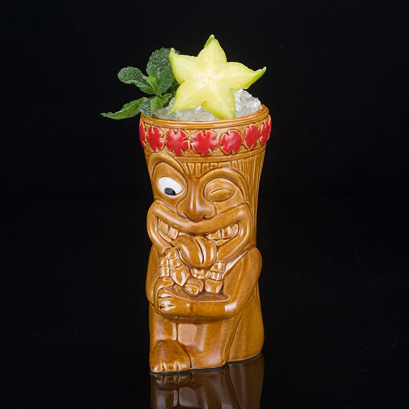 

600ml Hawaii Tiki Mugs Cocktail Cup Beer Beverage Mug Wine Mug Ceramic Easter Islander Tiki Mug Bar Tools Barware