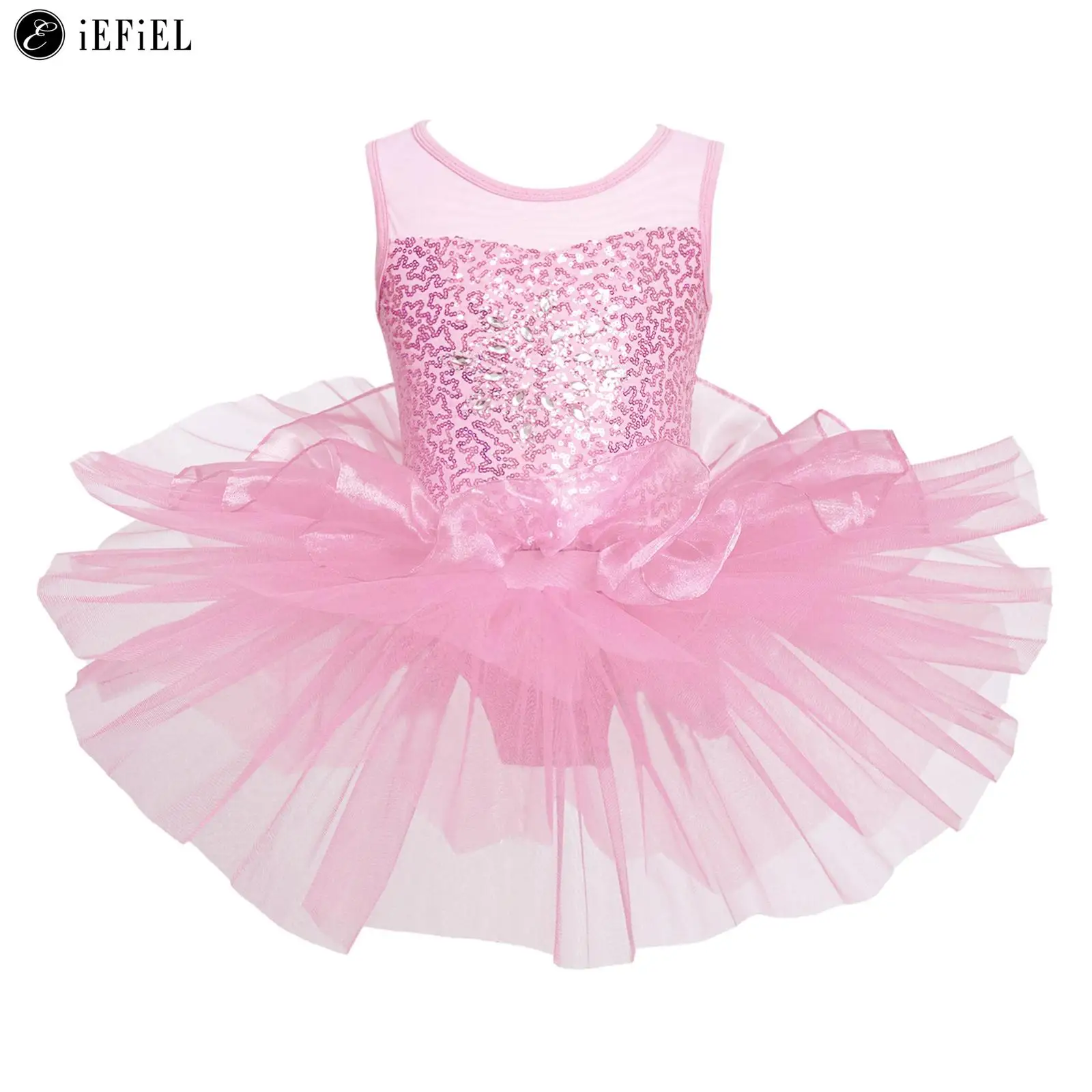 

Kids Girls Lyrical Glitter Sequins Ballet Dance Tutu Dress Gymnastics Competition Skirted Leotard Ballerina Dancewear Costume