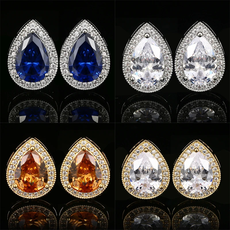 

Water Drop Cufflinks For Mens Luxury Quality French Red Big Crystal Demstone Zircon Cufflinks Wedding Party Shirt Clip Cuff Link