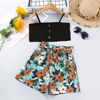 girls sling flower print shorts two piece suit toddler clothes baby kids boutique clothing wholesale fashion clothes baby