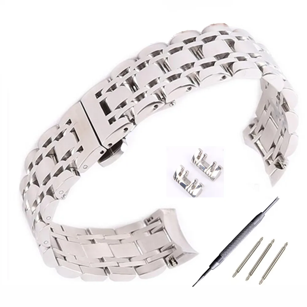 20mm Solid Stainless Steel Link Bracelet Wrist Watch Band Men Solid Curved ends Watches Bands Strap watch Replacement