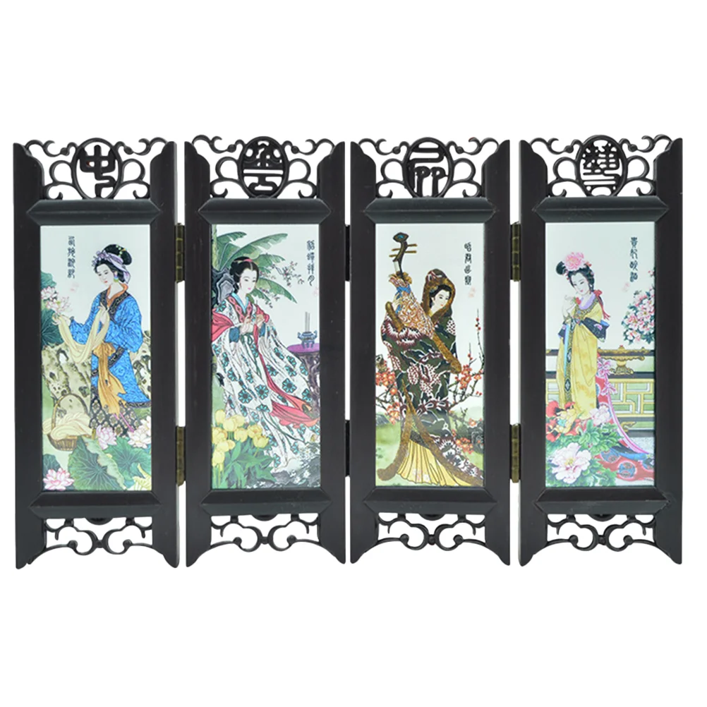 

Four Beauties Screen Chinese Decorations Retro Chinese Lacquer Frosted Painting Pen Holder Resin Chinese Mini Screen Office