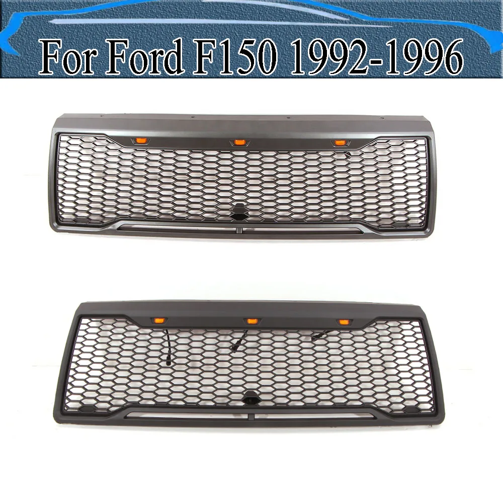 

For Ford F150 1992-1996 Auto Parts Modified Pickup Bumper Grills Front Raptor Grille Mesh Grille W/LED Decoration Accessories