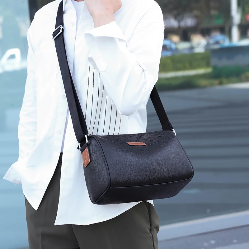 Вместительные однотонные Наплечные сумки на молнии из первого слоя воловьей